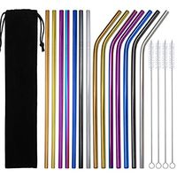 Coobey 14 Pieces Stainless Steel Drinking Straws 10.5 inches Reusable Metal Bent and Straight Straws for 30/20oz with 4 Pack Cleaning Brushes and Storage Pouch, 7 Colors (10.5 inches)