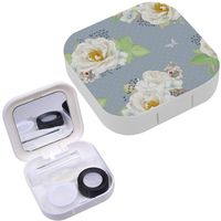 Portable Contact Lens Case Box Travel Kit Mirror + Bottle + Tweezers Container Holder [ White Roses Inflorescence ]