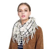 Theoylos Women's Fall Winter Scarf Classic Tassel Plaid Scarf Warm Soft Large Blanket Wrap Shawl Scarves Beige