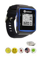 Amba9 GPS Golf Watch Bundle with 5 Ball Markers and 1 Hat Clip - Rangefinder with Preloaded Courses, Step Tracking, Distance to Hole Measurements, and Par Info - Lightweight, Black