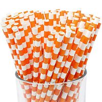 Just Artifacts Decorative Rugby Striped Paper Straws (100pcs, Rugby Striped, Sherbet Orange)