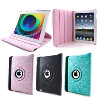 GMYLE(TM) Pink 360 Degree Rotating Swivel PU Leather Magnetic Wake Up Sleep Function with Embossed Flower Pattern Flip Folio Case Cover Pouch Stand for Apple New iPad 3 & 2