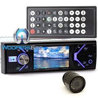 pkg Power Acoustik PD-348B In-Dash 1-DIN 3.4" LCD DVD Reciever with Bluetooth 4.0 + XO Vision Backup Camera with Nightvision
