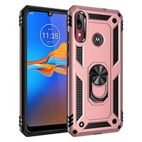Thin fit case for Moto E6 Plus Case with Dual Layer 2 in 1 with Extreme Slim Anti-Fall Cover Soft Silicone Phone case Protection and Finger Ring Holder Kickstand Magnetic Car Mount Cover (Rose Gold)
