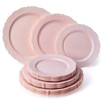 PARTY DISPOSABLE 30 PC DINNERWARE SET | 10 Dinner Plates | 10 Salad Plates | 10 Dessert Plates | Heavyweight Plastic Dishes | Fine China Look | Upscale Wedding and Dining (Vintage Collection - Blush)