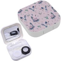 Portable Contact Lens Case Box Travel Kit Mirror + Bottle + Tweezers Container Holder [ Vintage Watercolor Nature ]