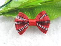 50pcs Mini Grosgrain Ribbon Plaid Bow Flowers The Wedding Decoration Appliques (Red)