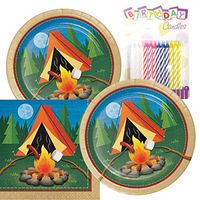 Camp Out Camping Theme Plates and Napkins Serves 16 With Birthday Candles