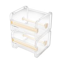 Molshine 2 Pack Transparent Visible Desktop Multi Washi Masking Tape Dispenser,Tape Cutter,Roll Tape Holder (Not Include Masking Tape) (Beige)