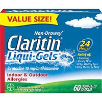 Claritin Liqui-Gel Capsules | 24 Hr Relief for Indoor and Outdoor Allergies | Non Drowsy | 60 Count