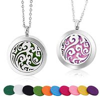 Aromatherapy Diffuser Pendant, Wave Essential Oil Necklace, Locket Adjustable Chain Stainless Steel Perfume Necklace With 10Pcs Refill Pads (Wave)
