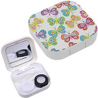 Portable Contact Lens Case Box Travel Kit Mirror + Bottle + Tweezers Container Holder [ Butterfly Flower ]