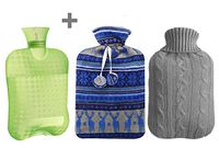 Happy Lily 1800ml Thick Transparent Hot Water Bottle, Green with 1 Fleece Cover and 1 Knit Cover, Great for Pain Relief, Hot and Cold Therapy Best Gift for Christmas