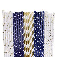 Twinkle Twinkle Little Star Paper Straws (gold foil star,dark blue polka dot,gold foil stripe,dark blue star,gold foil small star, 100)