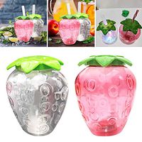 2 Pcs Strawberry Shaped Cup Innovative Glowing Beverage Cup Recycled Juice Milk Bottle Hawaii Party Cups with PP Straw for Children Summer Beach Party 500ML