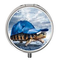 Pill Case - Compact 3 Compartment Medicine Organizer, Customized Round Pill Box for Pocket Traveling and Daily Needs - sea Turtle