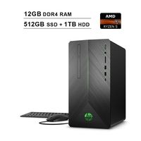 2020 HP Pavilion Gaming Desktop (AMD Quad-Core Ryzen 5 2400G up to 3.9GHz, AMD Radeon RX 580 4GB, 12GB DDR4 RAM, 512GB SSD (Boot) + 1TB HDD, DVD, HDMI, WiFi, Bluetooth, Keyboard, Mouse, Windows 10)