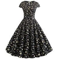 Makaor Women's Summer Dress Short Sleeve V Neck Dress Swing A Line 1950s Vintage Dress Retro Dress,Pineapple/Cherry/Flower Print (XXL, F)