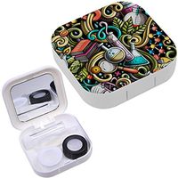 Portable Contact Lens Case Box Travel Kit Mirror + Bottle + Tweezers Container Holder [ Cartoon Cute Doodles ]