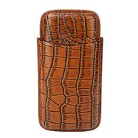 Cigar Case, Elegant Vintage Crocodile Pattern Leather Cigar Case Travel Cigar Holder Box with Stainless Steel Cutter