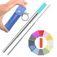 Hokeea Portable Reusable Drinking Straws - Telescopic Stainless Steel Metal Straw with Leather Case & Keychain & Cleaning Brush & Silicon Tip(Sapphire)