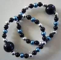 Queasy Beads® ~ Two (2) Authentic Stylish Motion Sickness Anti Nausea Acupressure Bracelets in Starry Night ~ Genuine, High Quality Black, Blue and Sterling Silver Beads for Nausea Relief