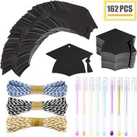 WooKun 150 Pcs Black Graduation Season Gift Tag with Black Bachelor Hat Gift Tags Holes Favor Tags Hang Label Tags with 32.8 Feet Lafite Straw Rope for Gift Wrapping (Black-2)