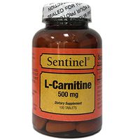 Sentinel L-Carnitine 500 mg for Fitness Support, Cellular Energy, Made in USA, 100 Capsules