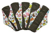 5 Pieces Charcoal Bamboo Mama Cloth/ Menstrual Pads/ Reusable Sanitary Pads (Regular (10 inch), Birds)