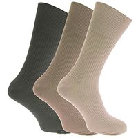 Mens Big Foot Non Elastic Diabetic Socks (3 Pairs) (US 7-12) (Shades Of Brown)
