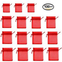 100 Pieces Transparent Bags Satin Drawstring Organza Pouch Watch Bags Gift Bags Wedding Party Favour Jewellery Packing Pouches (10*13, Red)