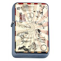 Perfection In Style Silver Flip Top Oil Lighter Vintage Circus Design 005