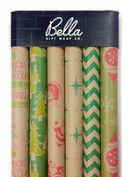 Note Card Cafe Bella Kraft Christmas Wrapping Paper | 18 Pack | 30 x 120 inch Rolls | Retro, Minimal Holiday Designs | for Holidays, Christmas, Gifts, Presents, Exchanges | Recyclable, Biodegradable