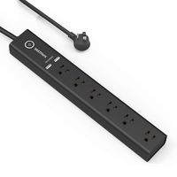 VASTFAFA 6-Outlet Surge Protector Power Strip with 2 Fast Charging USB Port,Desktop Charging Station 4.5 ft Extension Cord for Cruise Ship, Dorm Room Multi Plug Extender (Black)