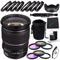 Canon EF-S 17-55mm f/2.8 IS USM Lens + 77mm 3 Piece Filter Set (UV, CPL, FL) + 77mm +1 +2 +4 +10 Close-Up Macro Filter Set with Pouch + SLR Lens Pouch + Lens Cleaning Pen + Lens Hood Bundle 5