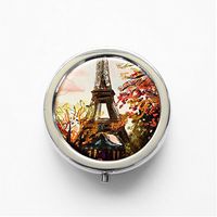 RhyNSky Eiffel Tower Paris Mini Portable Pocket Pill Box Case Holder for Purse, 3 Compartments, Silvery, FS543