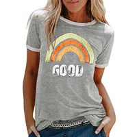 Coupondeal Women Summer Letters Printing Short Sleeve Shirt Casual Tunic Tops Blouse(Gray,S)