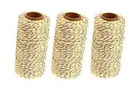 3 Rolls 2mm Two-Color Gold Wire Combined Cotton Thread 109 Yards/Roll String Durable Rope for Gardening Decoration DIY Crafts and Gift Wrapping (Gold Wire + Beige)