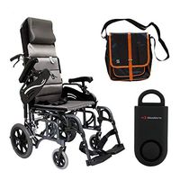Karman VIP-515 Aluminum Lightweight Transport Wheelchair, Upgraded to Elevating Legrests, 16"W X 16"D Seat, Adjustable Armrests & Free 130 dB Black Personal Safety Alarm/Siren + Black Bag with Trim!