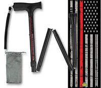 Foldable Walking Cane Thin Red Line Firefighter Man Woman Service Retired Collapsible Lightweight Travel BFunkyMoblity