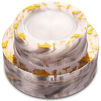 NERVURE 102PCS Clear with Gold Marbling Plastic Plates-Disposable Plastic Plates with Gold Marbling- Plastic Wedding Party Plates including 51Plastic Dinner Plates 10.25inch,51 Salad Plates 7.5inch