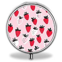 Compact 3 Compartment Medicine Case, IMLONE Customized Red Strawberry Pill Organizer Metal Pill Box Pill Container for Purse, Travelling and Daily Needs