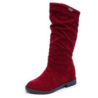 Women Lady Mid-Calf Low Heel Boots,Pocciol Women's Winter Warm Faux Suede Slip-on Wide Calf Boots (Red, US:9.5)