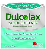 DulcoLax Stool Softener, Liquid Gels, 100 Count, Gentle, Stimulant Free-Laxative, Softens Stools for Relief from Constipation, Irregular Bowel Movements, Hard, Dry, Painful Stools