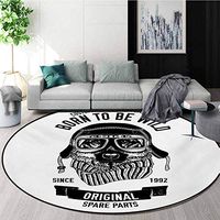 RUGSMAT Modern Round Rug,Born to Be Wild Quote with A Cool Dog Motorcycle Helmet Puppy Rider Animal Graphic Carpet Door Pad for Bedroom/Living Room/Balcony/Kitchen Mat,Round-39 Inch