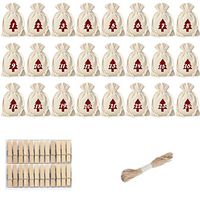 Best Advent Calendar for Christmas 2019, 24 Days Countdown Toy Linen Drawstring Treat Candy Bags, Napoo Tree Ornaments Surprise Gift Bag for Kids Coworker (48 Counts)