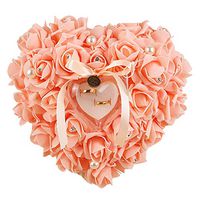 bromrefulgenc Faux Pearl Rose Wedding Ring Pillow,Stain Band Heart Shape Ring Cushion Box Wedding Ceramony Pocket Ring Pillow Cushion Jewellery Wedding Gift Champagne