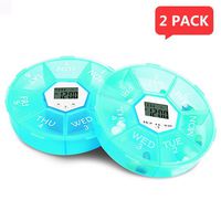 YepLife Automatic Pill Dispenser, Round Weekly 7-Day Electric Medicine Pill Organizer Case with Removable LED Alarm Timer - 2 Pack (Green)