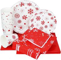 Galashield Christmas Disposable Dinnerware Set Supplies for 30 Guests Includes Paper Plates, Cups, Napkins, and Tablecloths