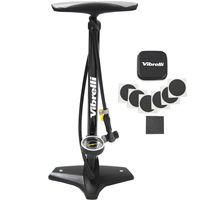 Vibrelli Bike Floor Pump with Gauge - High Pressure 160 PSI - Presta Valve Bike Pump Automatically Switches to Schrader - Bicycle Pump Comes with Glueless Puncture Kit
